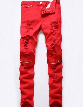 Bright Red Herre Ripped Jeans