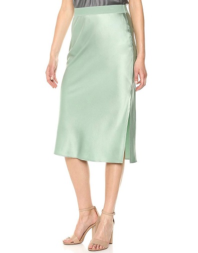 Midi satin nederdel i silke