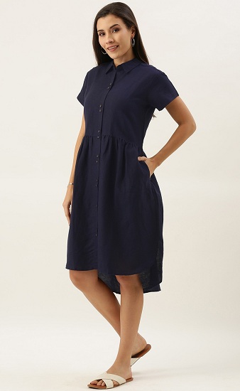 Linen Shirt High Low Dress