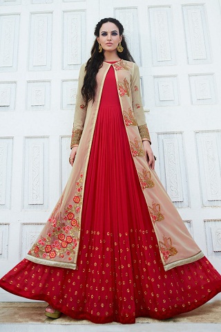 Rød lang Anarkali Frock