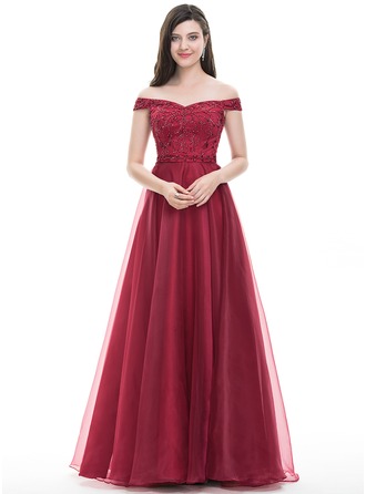 Off Shoulder Lang rød kjole