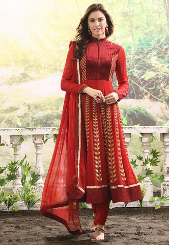 Rød farve Anarkali Frock Suit