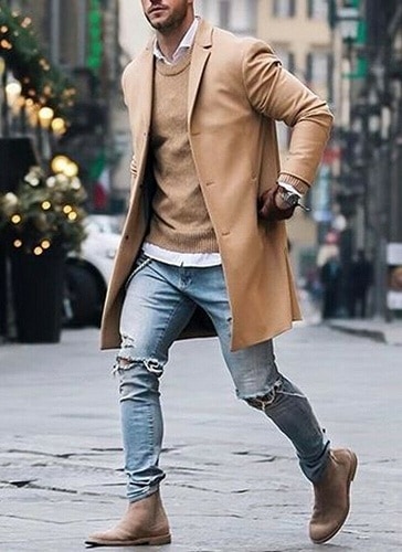 Beige lang blazer til mænd