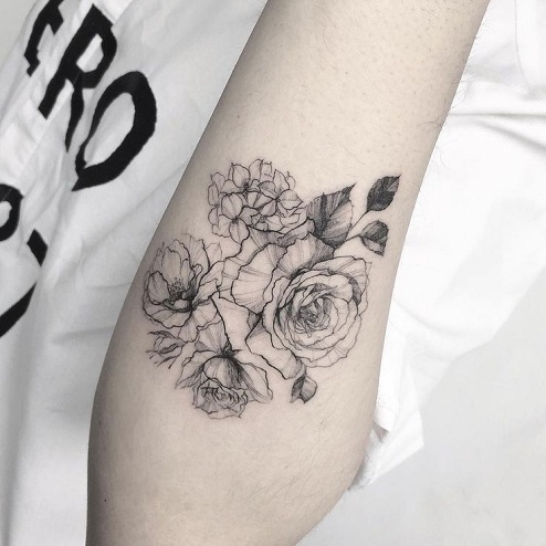 Rose Line Work Tattoo