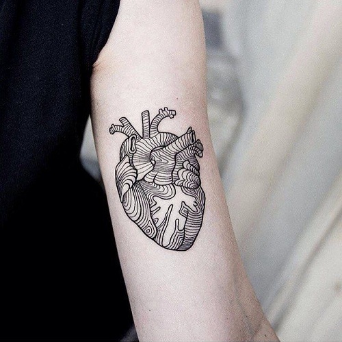 Heart Line Work Tattoo