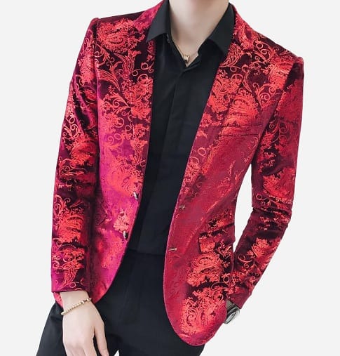 Burgundy Floral Blazer Mænd