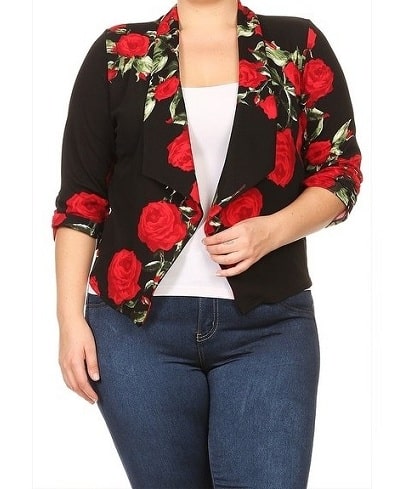 Plusstørrelse Floral Blazer til kvinder