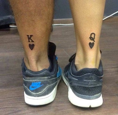 King and Queen Initial Hearts Tattoos