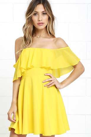 Off Shoulder Gul kjole