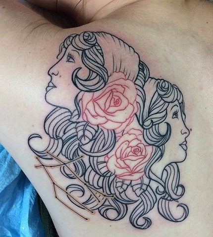 Retro Gemini Twins Tattoo
