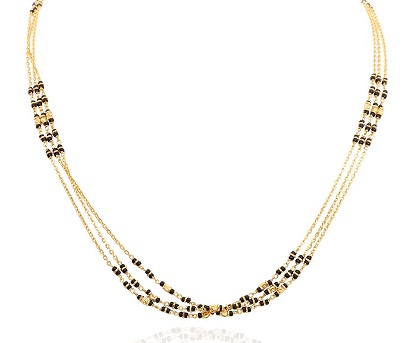 Three Strand Black Bead Gold Chain Mangalsutra Design
