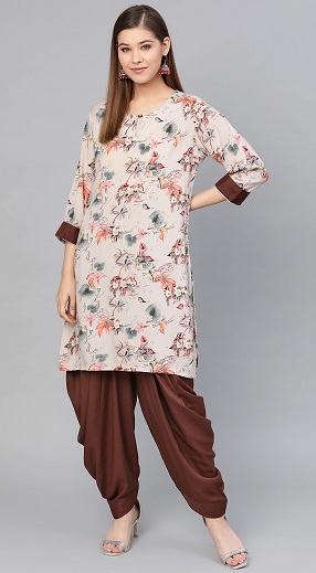 Blomstertryk Kurta med Dhoti