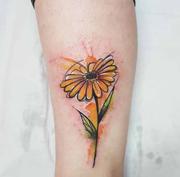 Gul Gerbera Daisy Tattoo På Underarmen