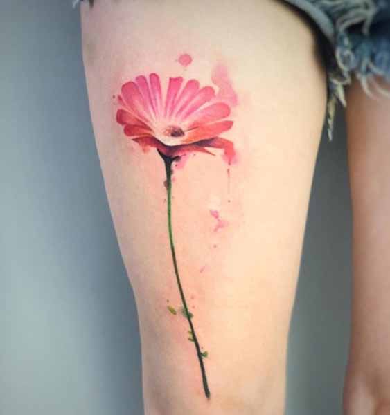 Forførende simpel Gerbera Daisy Tattoo på låret