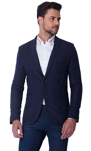 Solid Navy Linen Blazer til mænd