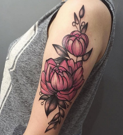 Pink Rose pæon tatovering