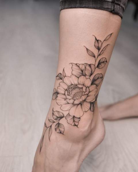 Peony Foot Tattoo