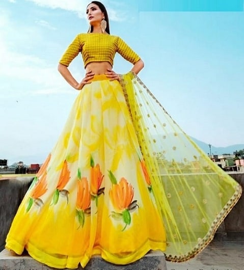 Sárga Georgette Lehenga Choli