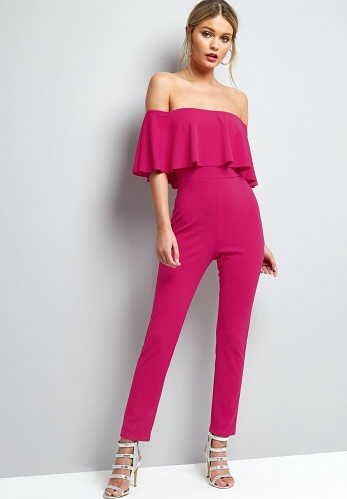 Pink Frill Bar Dot Neck Culotte Jumpsuit