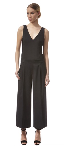 Fekete V-nyakú, kivágott Culotte Jumpsuit