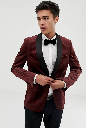 Maroon Velvet Blazer Herrer