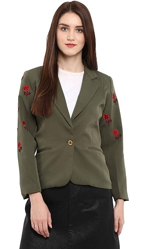 Fløjlsblazer med broderiarbejde