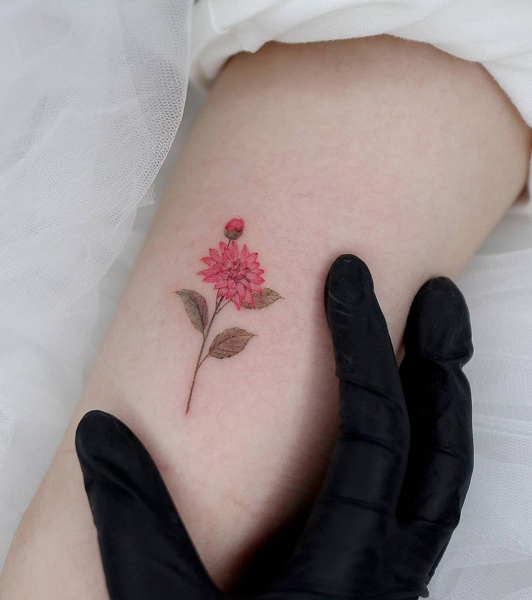 Apró piros Dahlia tetoválás