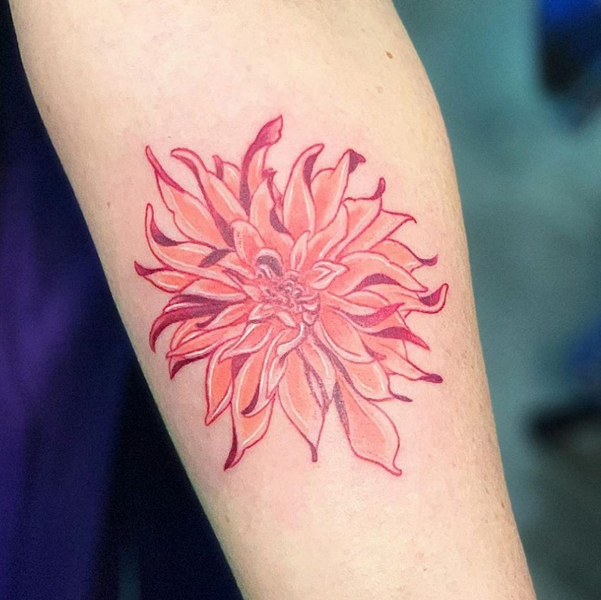 Fiery Orange Dahlia Tattoo