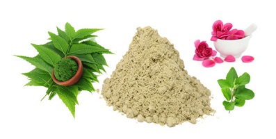 Multani Mitti, neem, rosenblade, rosenvand og tulsi