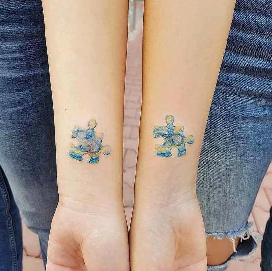 170 luovaa sisaruksen tatuointiideaa ja inspiraatiota maalaamalla palapelin palasia