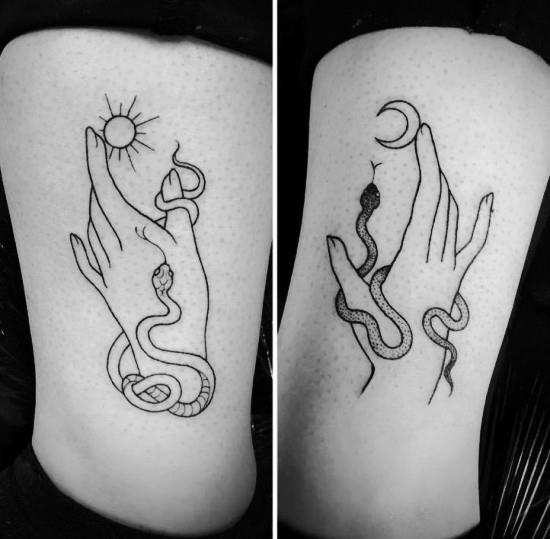 170 luovaa sisaruksen tatuointiideaa ja inspiraatiota kuun ja auringon käärmeistä