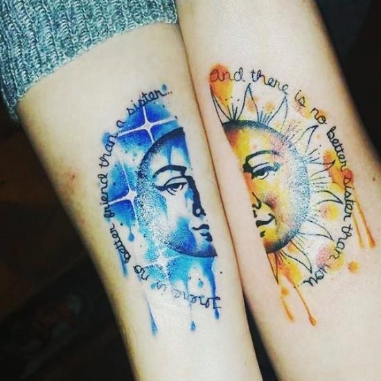 170 luovaa sisaruksen tatuointiideaa ja inspiraatiota kuun ja auringon vesiväri sisar