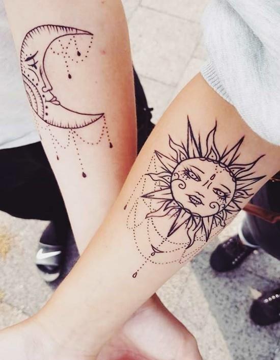 170 luovaa sisaruksen tatuointiideaa ja inspiraatiota auringon ja kuun luonnoksesta graafisesti