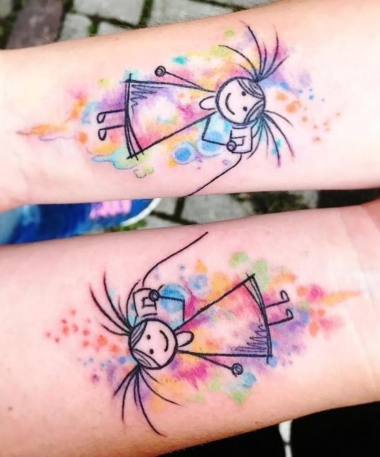170 luovaa sisaruksen tatuointiideaa ja inspiraatiota kaksi sisarta värikäs akvarelli -puhelin