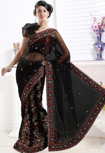 One Shoulder Puff Blouse Design til Net Saree