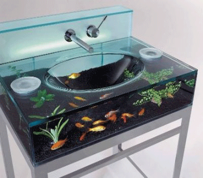 Személyre szabott akvárium stílusú fürdőszoba dekoráció