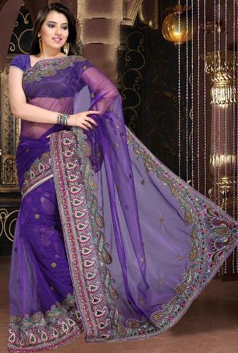 A Violet Net Saree Design