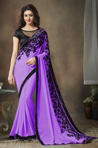 Fekete hímzés Violet Saree