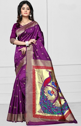 Sötét lila selyem Saree