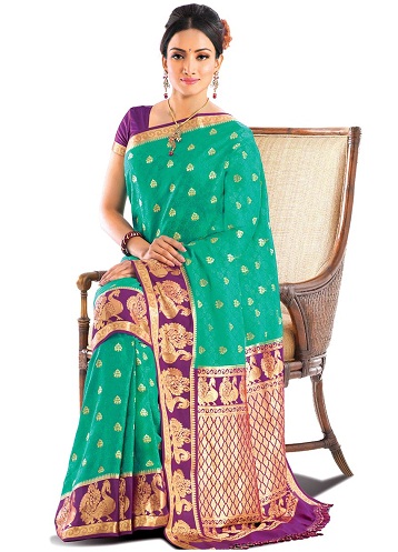 Grøn Mysore Silk Designer Sari