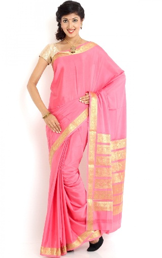 Lyserød Mysore Silk Saree