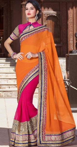 Den fashionable orange saree til fester