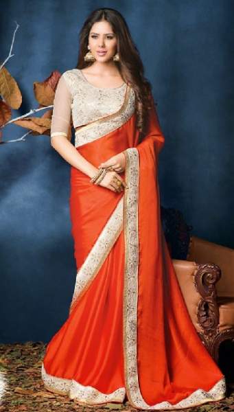 Satin Orange Color Saree