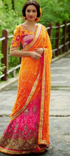 Designer Orange og Pink Color Saree