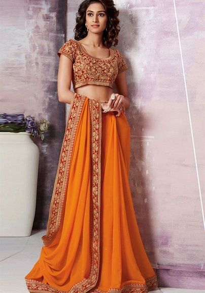 Voguish Orange Color Saree