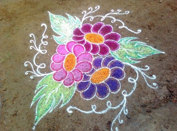 rangoli designs af blomster med fri hånd