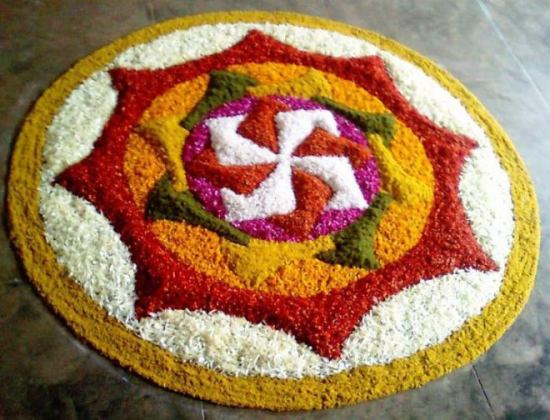 Swastik ’Shape Flower Rangoli Design