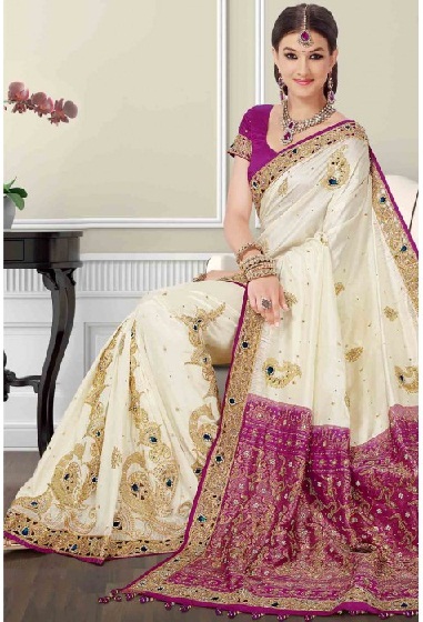 Off White og Pink Bangalore Designer Saree