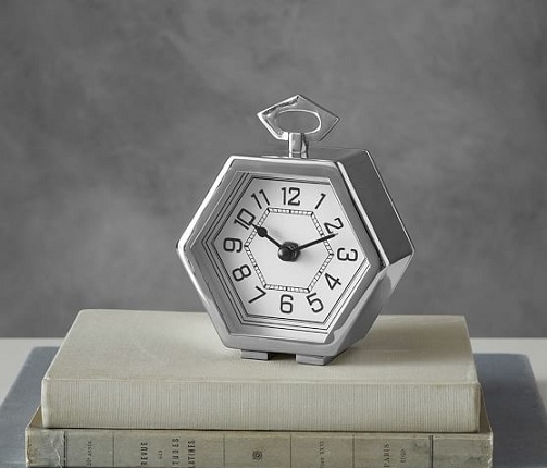 Hatszög alakú ezüst asztali óra kialakítás