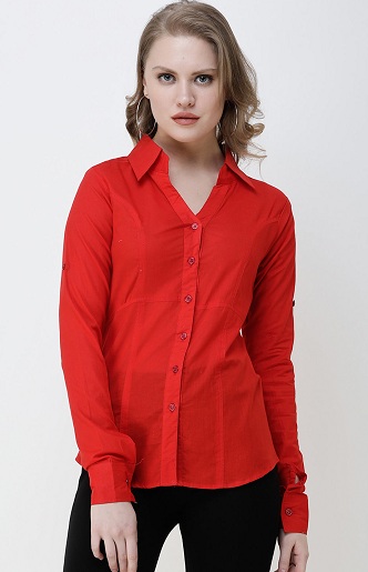 Piros, karcsúsított, formális póló nőknek